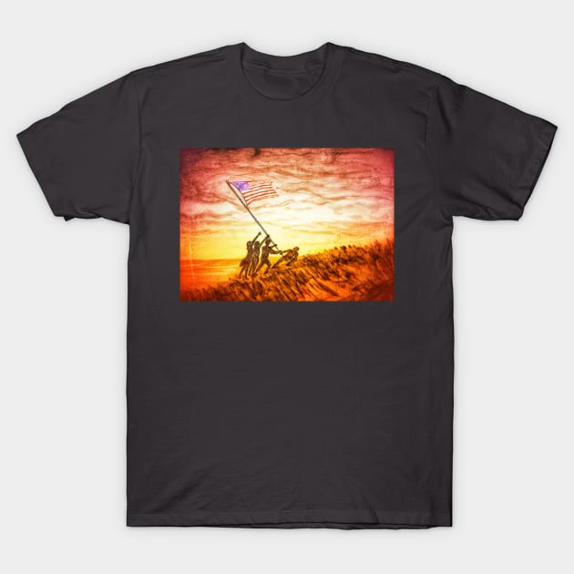 Raising the Flag at Iwo Jima Retro T-Shirt by Matt Starr Fine Art